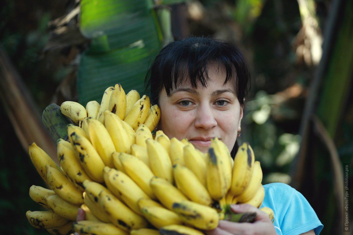 Фототур в Непал, феврать 2010г: Нина и ветвь бананов.