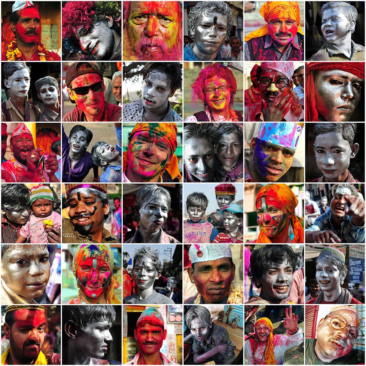 Фотоколлаж из фотографий, отснятых во время Праздника Холи в Варанаси, фототур в Варанаси, март 2012 года.