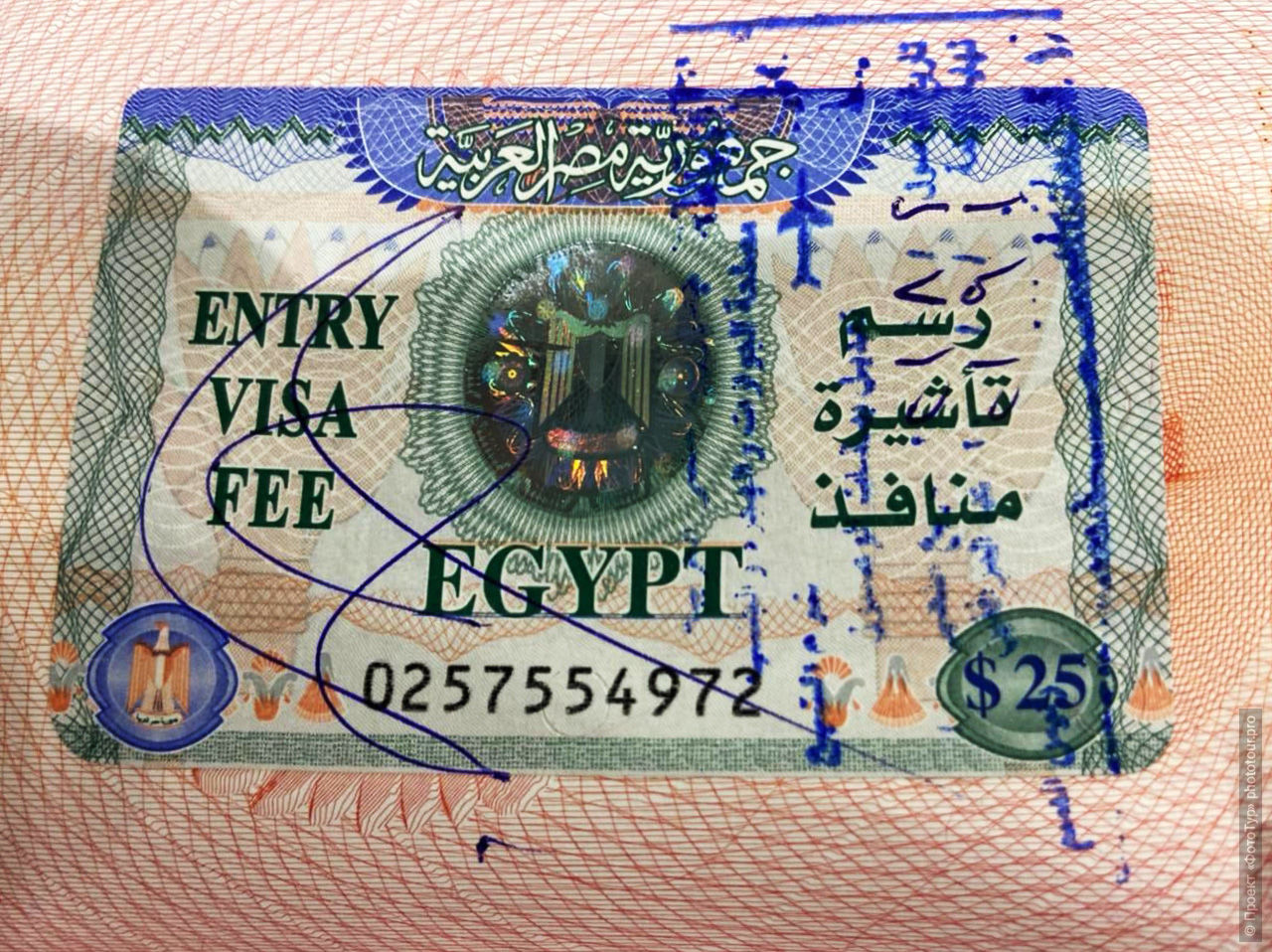 Виза наклейка марка на 30 дней в Египет.