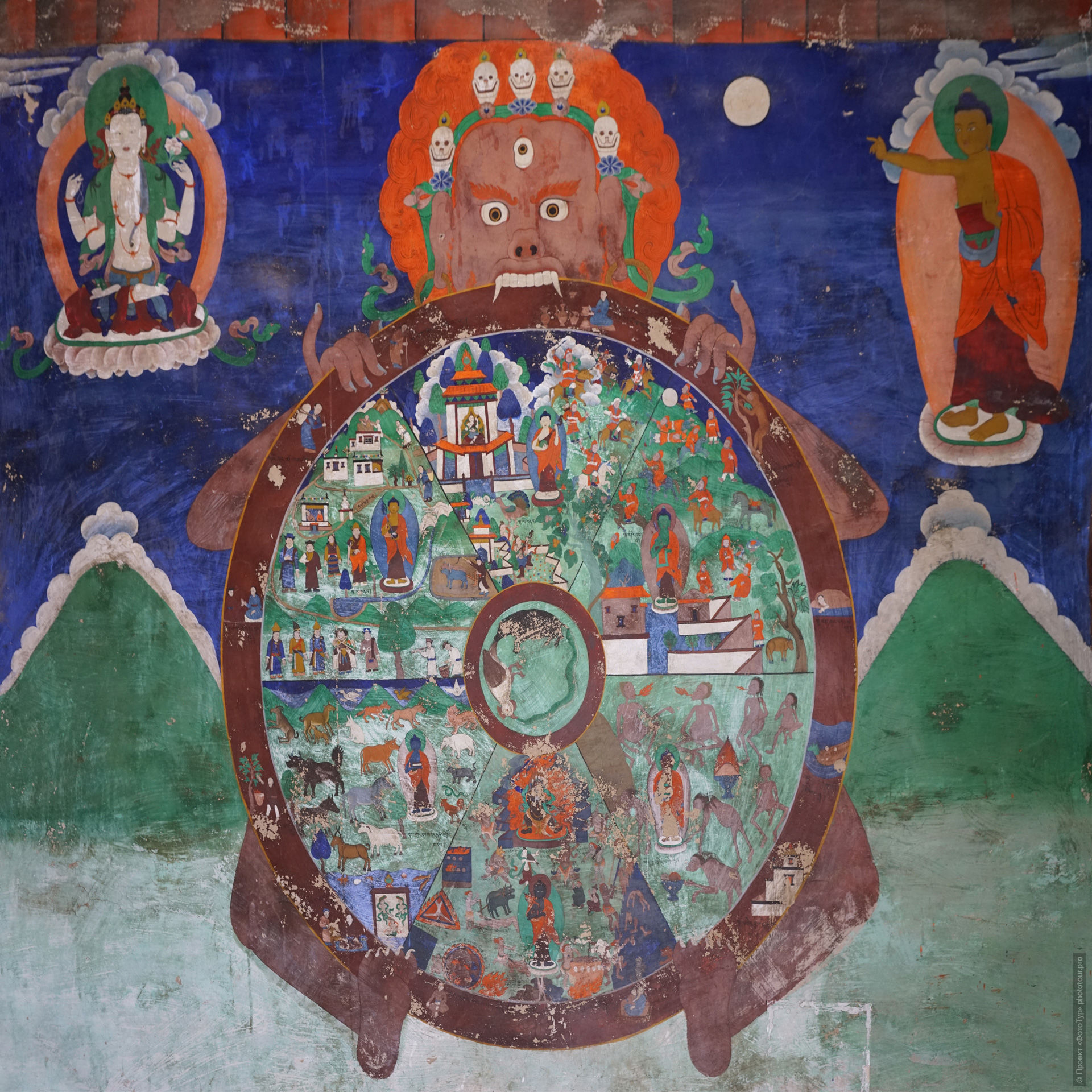 Колесо Жизни в буддийском монастыре Ликир, Ладакх, Гималаи, Северная Индия.