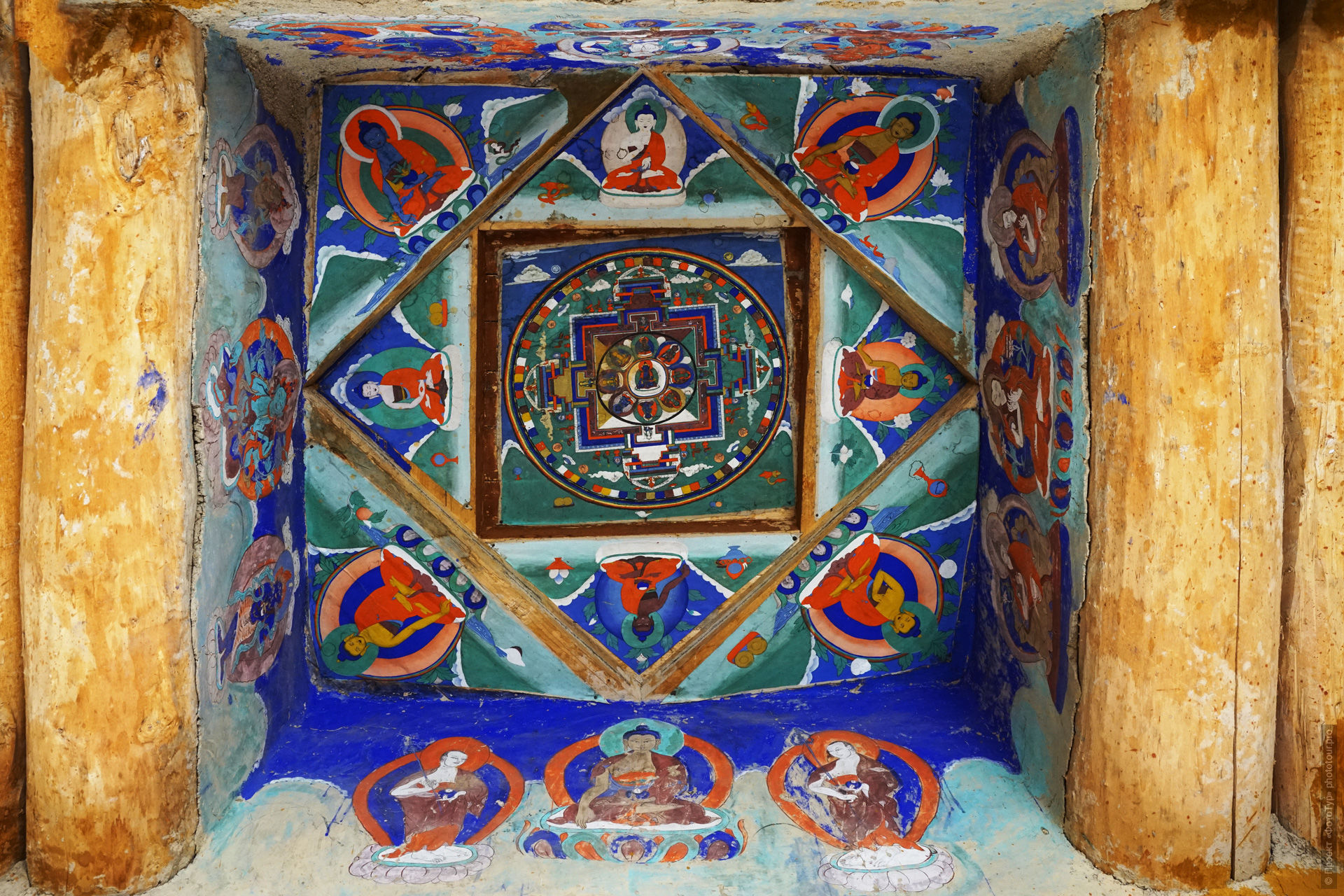 Роспись купола ступы в буддийском монастыре Ликир, Ладакх.