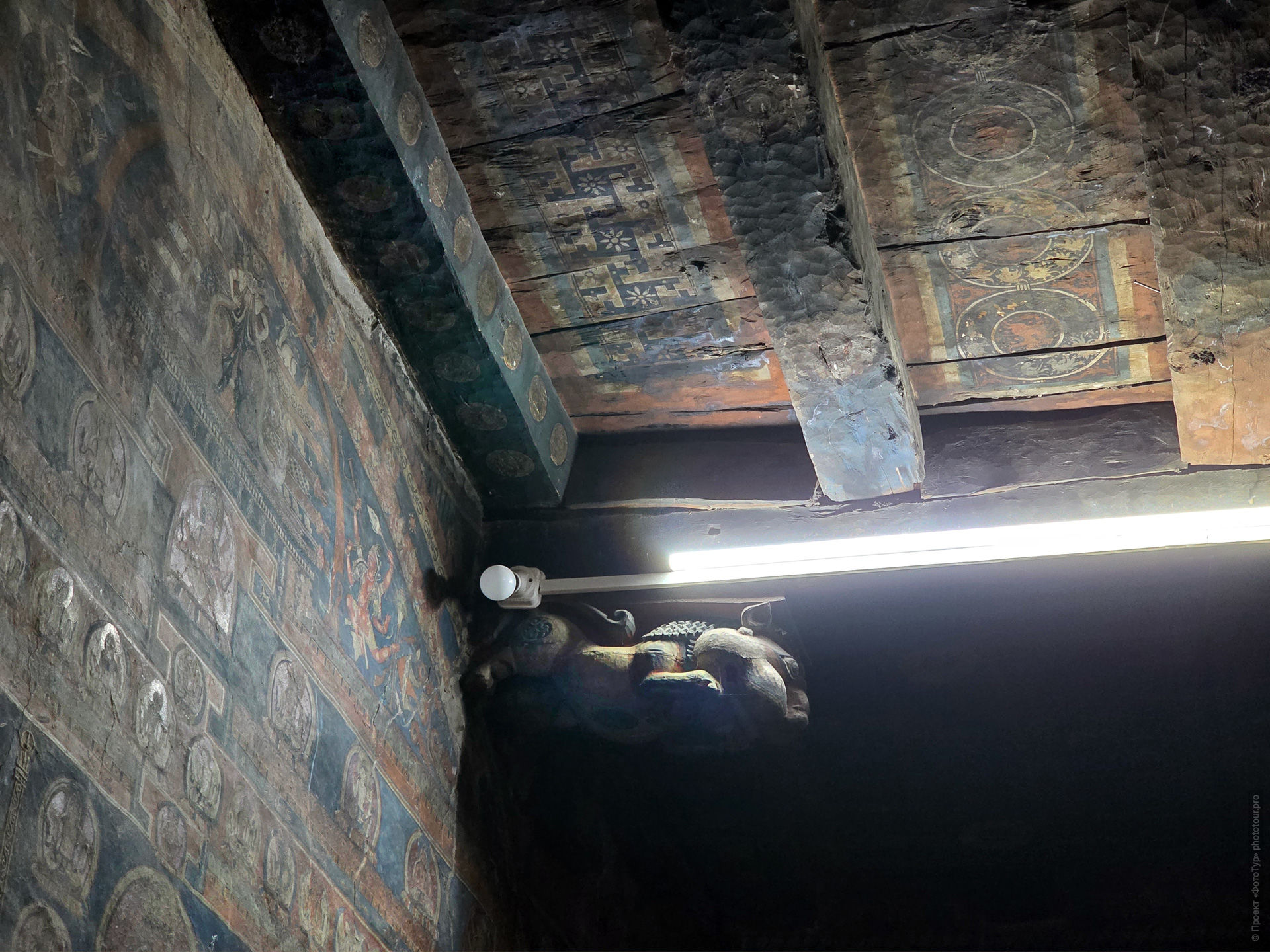 Sumda Chun interior, Sumda Chun apse, Sumda Chun Mahavairocana statue, Vajradhatu mandala Sumda Chun, 37 deities Sumda Chun, Sumda Chun stucco sculptures, Sumda Chun wall paintings, Western Himalayan Buddhist murals, Ladakh ancient temple interior, Alchi group sculpture, Sumda Chun four-faced Mahavairocana, Himalayan clay sculpture, Sumda Chun monastery apse details