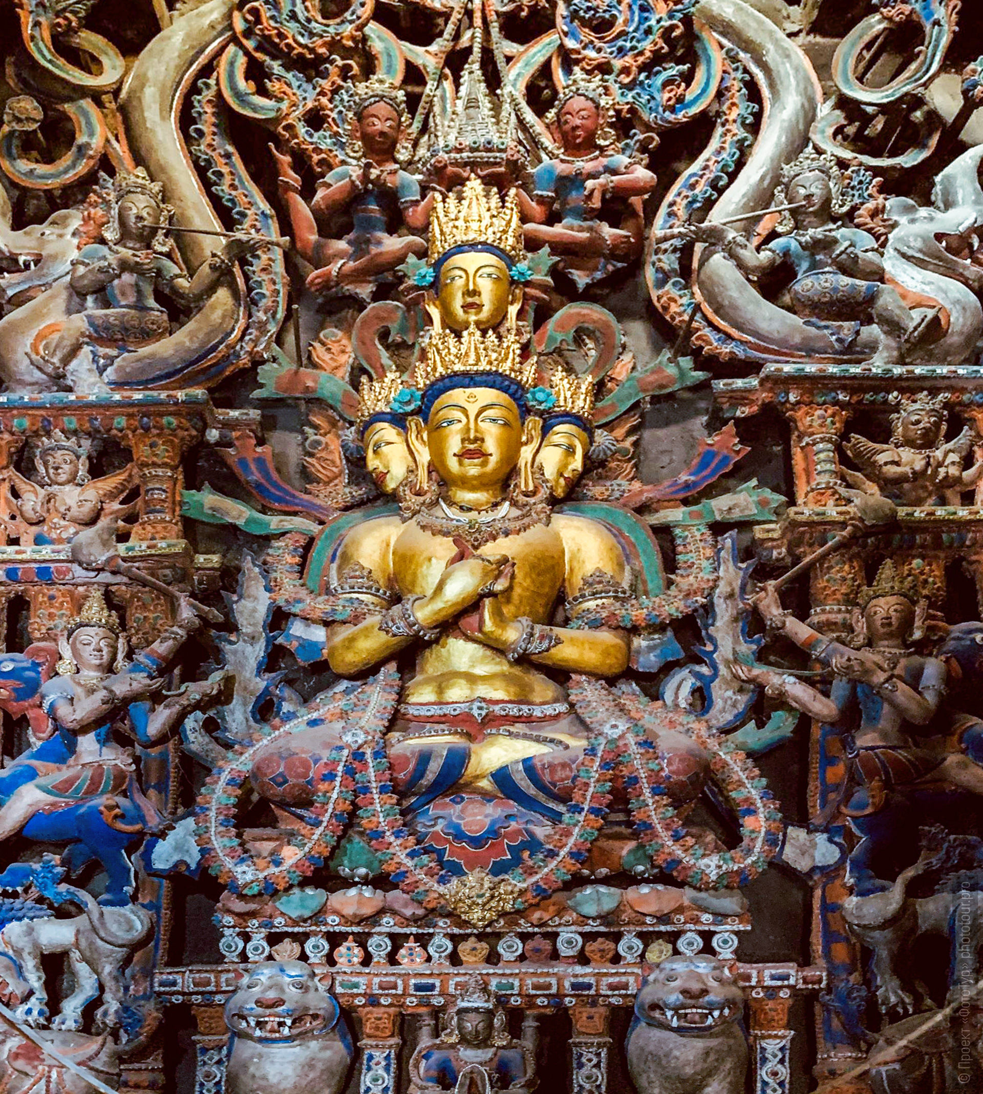 Sumda Chun interior, Sumda Chun apse, Sumda Chun Mahavairocana statue, Vajradhatu mandala Sumda Chun, 37 deities Sumda Chun, Sumda Chun stucco sculptures, Sumda Chun wall paintings, Western Himalayan Buddhist murals, Ladakh ancient temple interior, Alchi group sculpture, Sumda Chun four-faced Mahavairocana, Himalayan clay sculpture, Sumda Chun monastery apse details