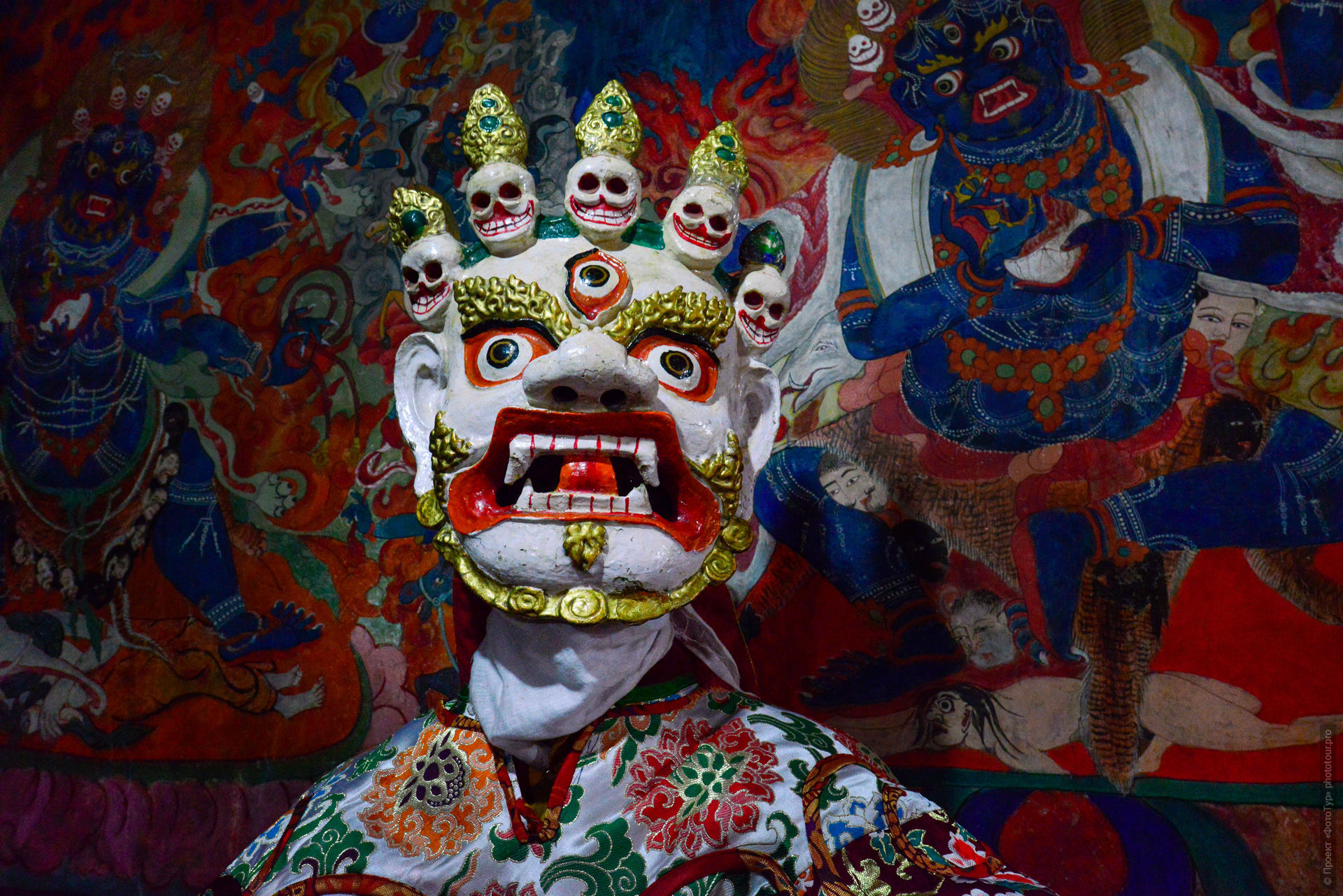 Cham dance, Thiksey Gustor, Thiksey Monastery, Ladakh, Buddhist ritual, Cham dance preparation, monks in masks, Buddhist ritual masks, Mahakala Cham, Blue Mahakala, gompa interior