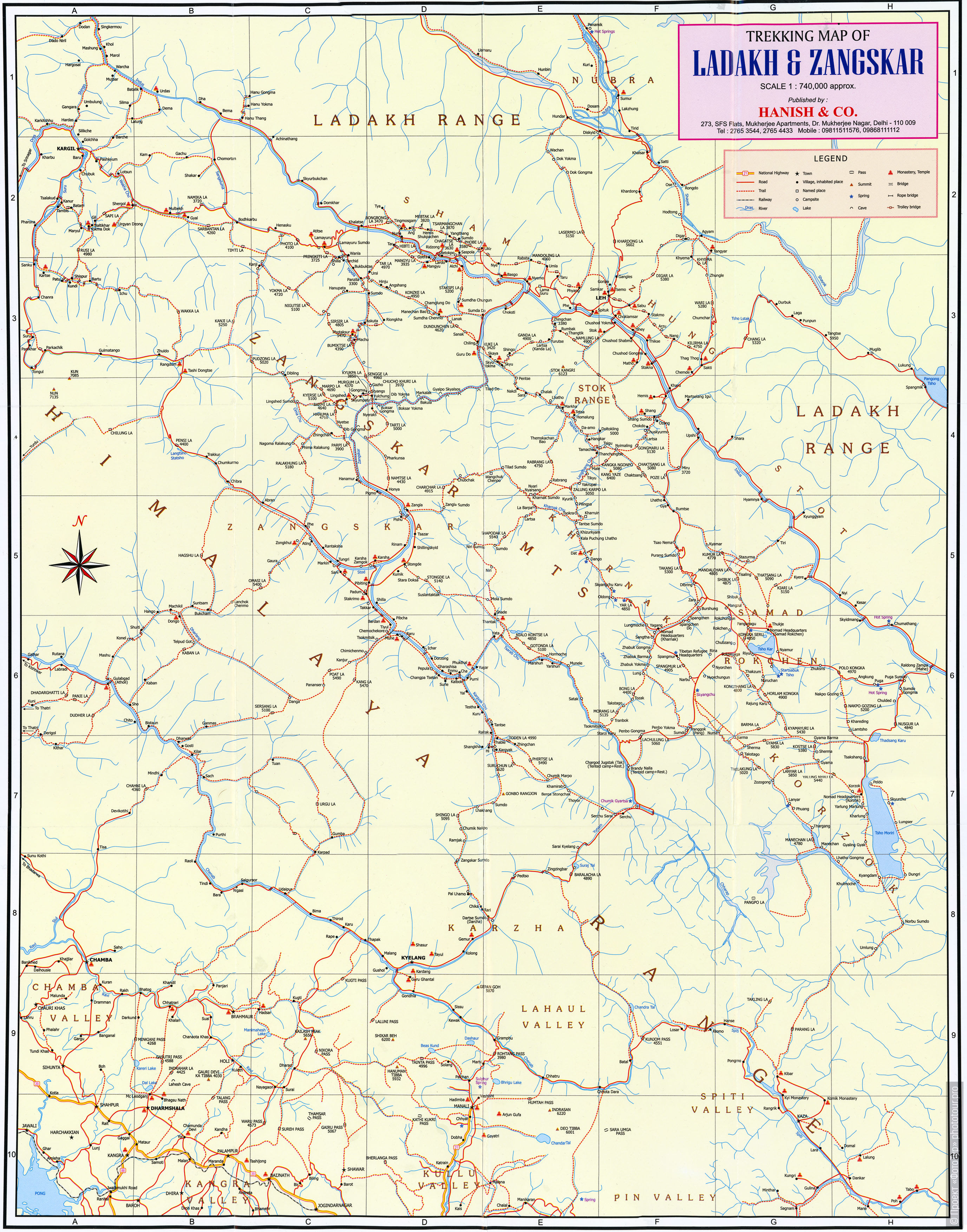 Карта треккинговых маршрутов по Ладакху и Занскару.