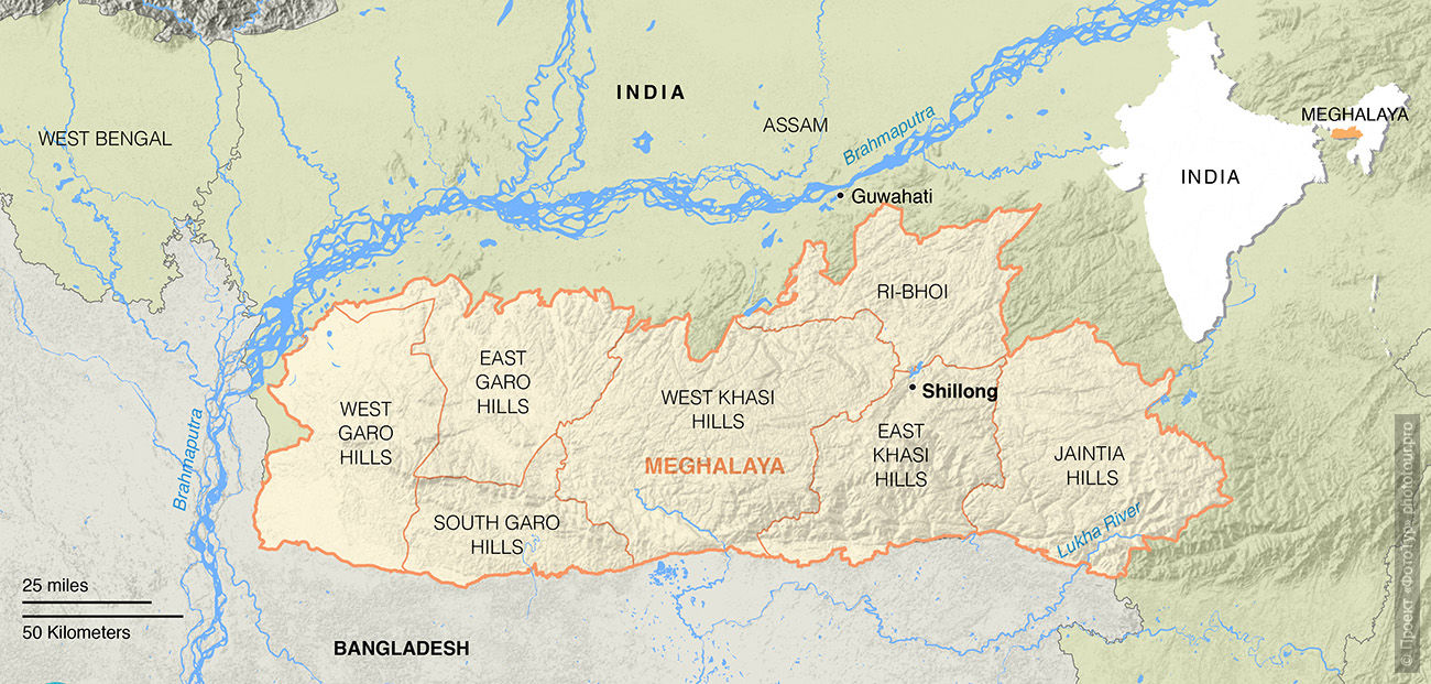 Карта Штата Мегхалая, Индия, Проект ФотоТур.