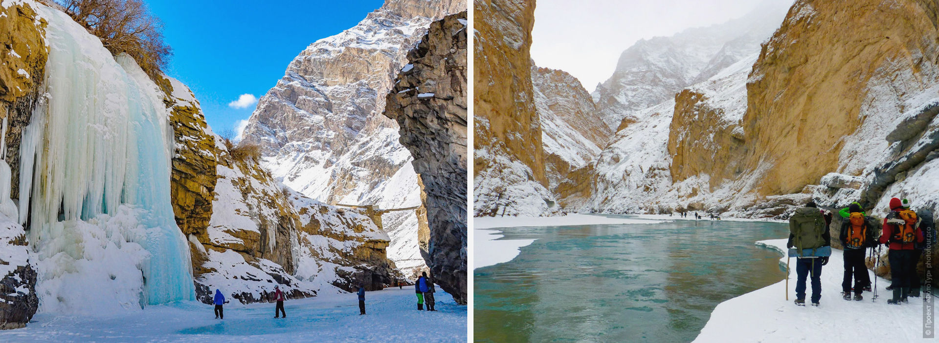 Winter trekking on the ice of the Zanskar River, Chelling Gorge.