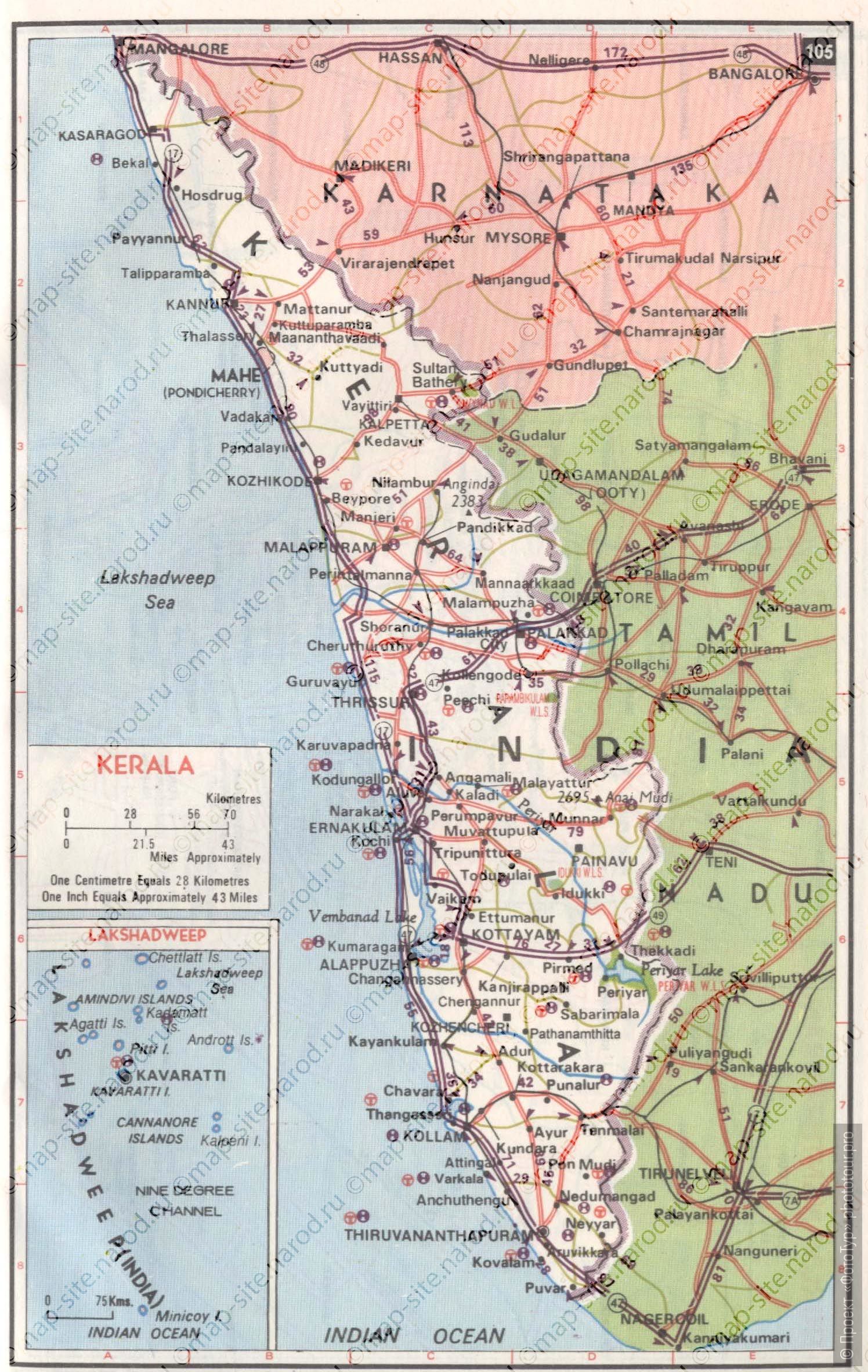 Карта штата Керала.
