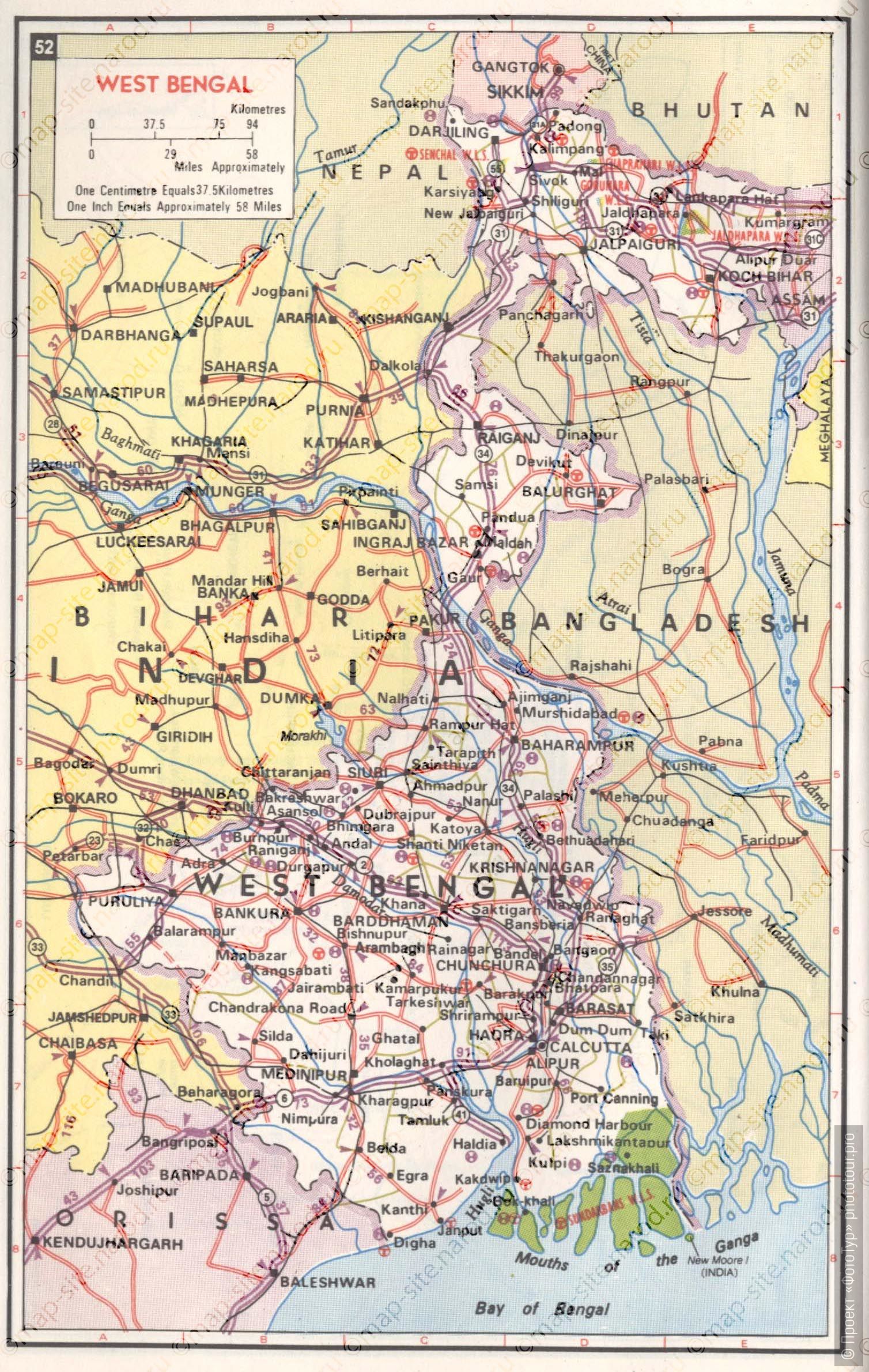 Подробная карта штата Западная Бенгалия, Индия.